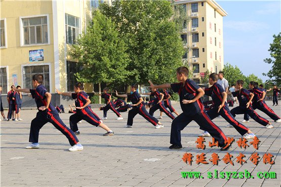 嵩山少林释延鲁武术学院学员正在认真学习少林功夫