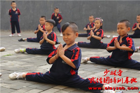 少林武校幼儿班学员正在认真学习武术课