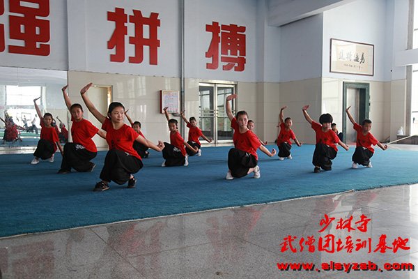 少林武术学校学员在演武厅练武 少林武术学校学员在演武厅练武