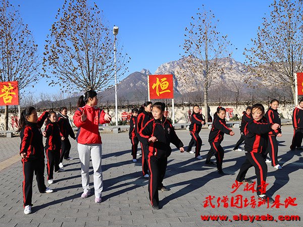 嵩山少林武校女子系学生学习少林套路